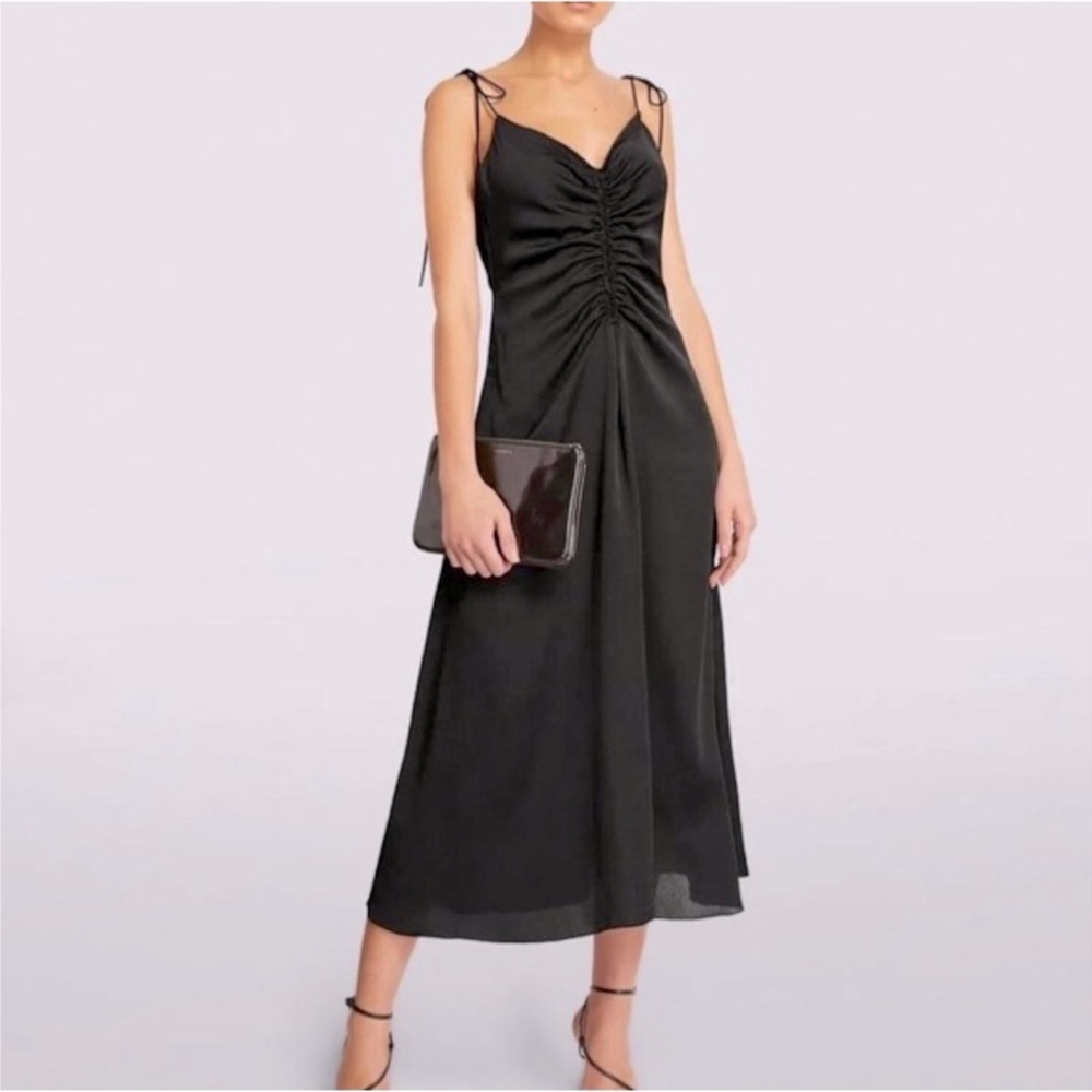 Jason Wu Black Midi Slip Dress with Ruched Front